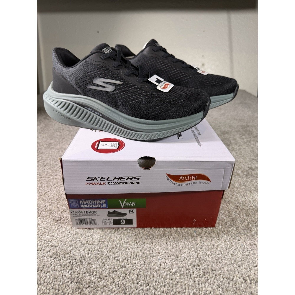 Skechers Go Walk Max Cushioning Elite Men's Shoes Black Grey Size 9 New W/Box